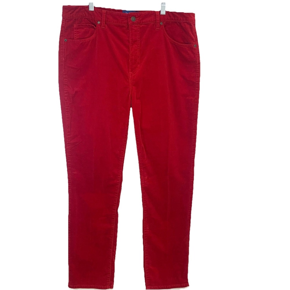 Talbots Red Corduroy Pants High Rise Straight Leg Woman 14 Pockets Casual